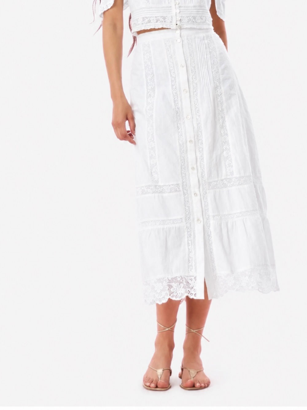 LoveShackFancy Alesia white Lace-Trim midi Skirt